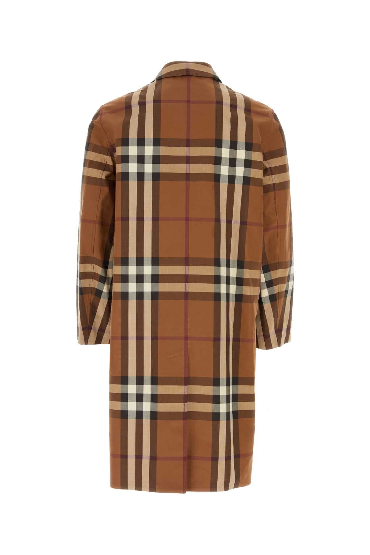 Burberry Men's Embroidered Cotton Plaid checked Overcoat British tan
