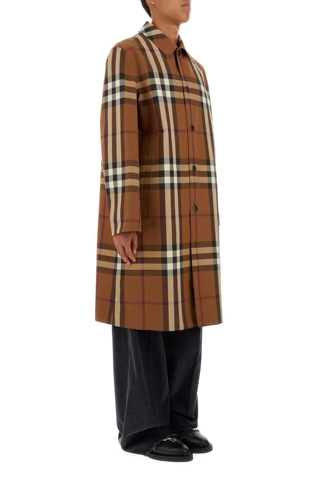 Burberry Men's Embroidered Cotton Plaid checked Overcoat British tan