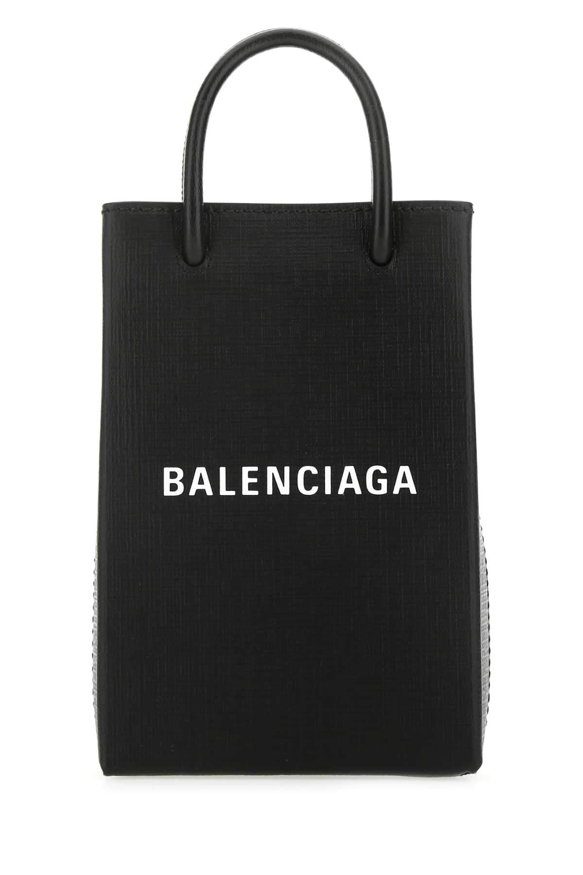 Balenciaga ladies Black Leather Phone Case Bag