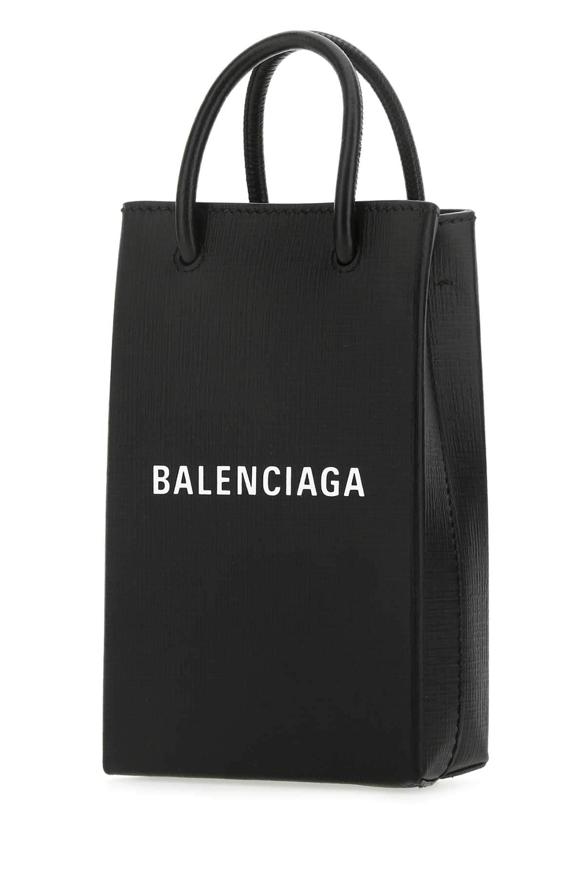 Balenciaga ladies Black Leather Phone Case Bag