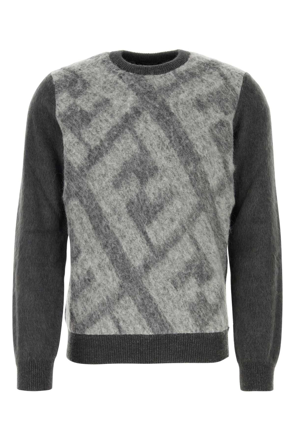 Fendi Men's Embroidered Wool Mohair Blend Sweater Gray FF logo