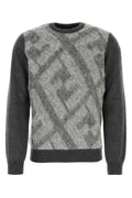 Fendi Men's Embroidered Wool Mohair Blend Sweater Gray FF logo