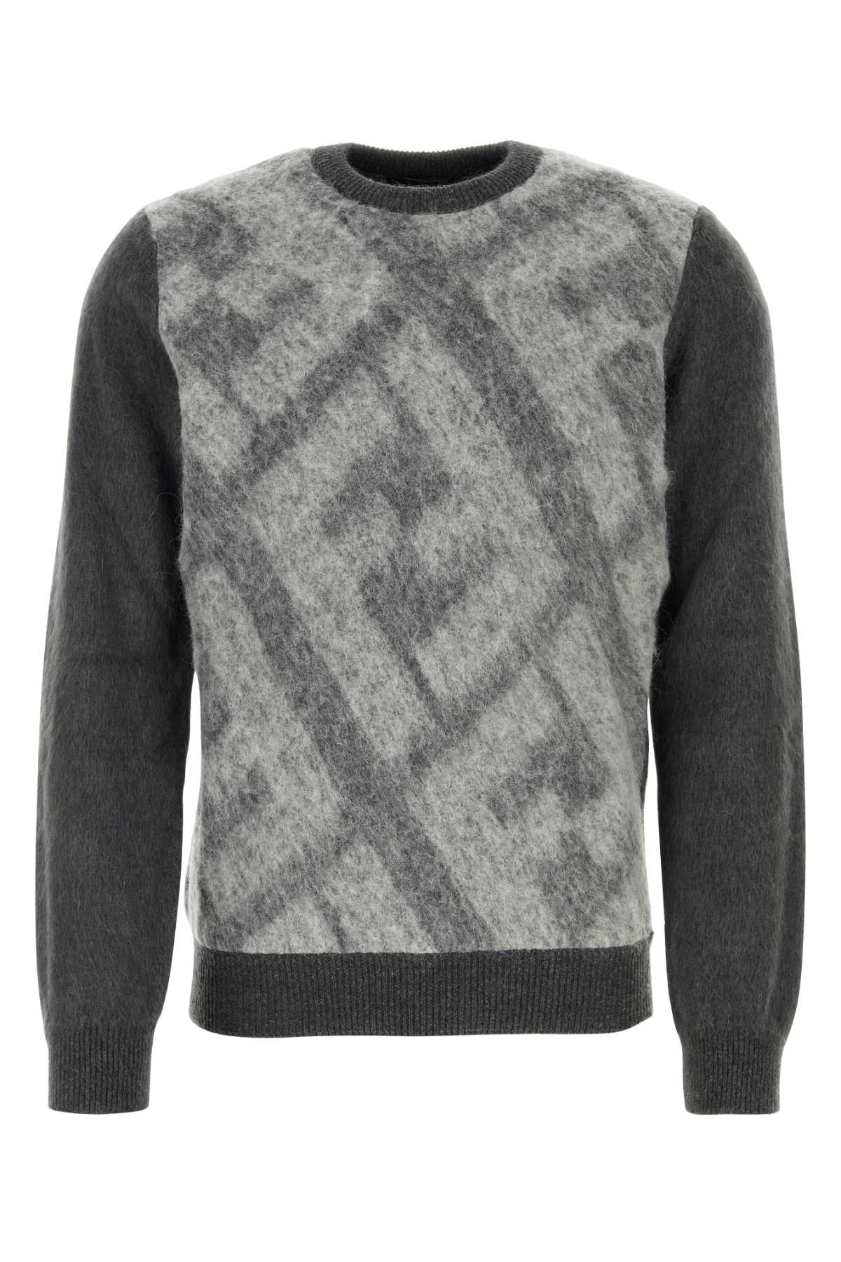 Fendi Men's Embroidered Wool Mohair Blend Sweater Gray FF logo