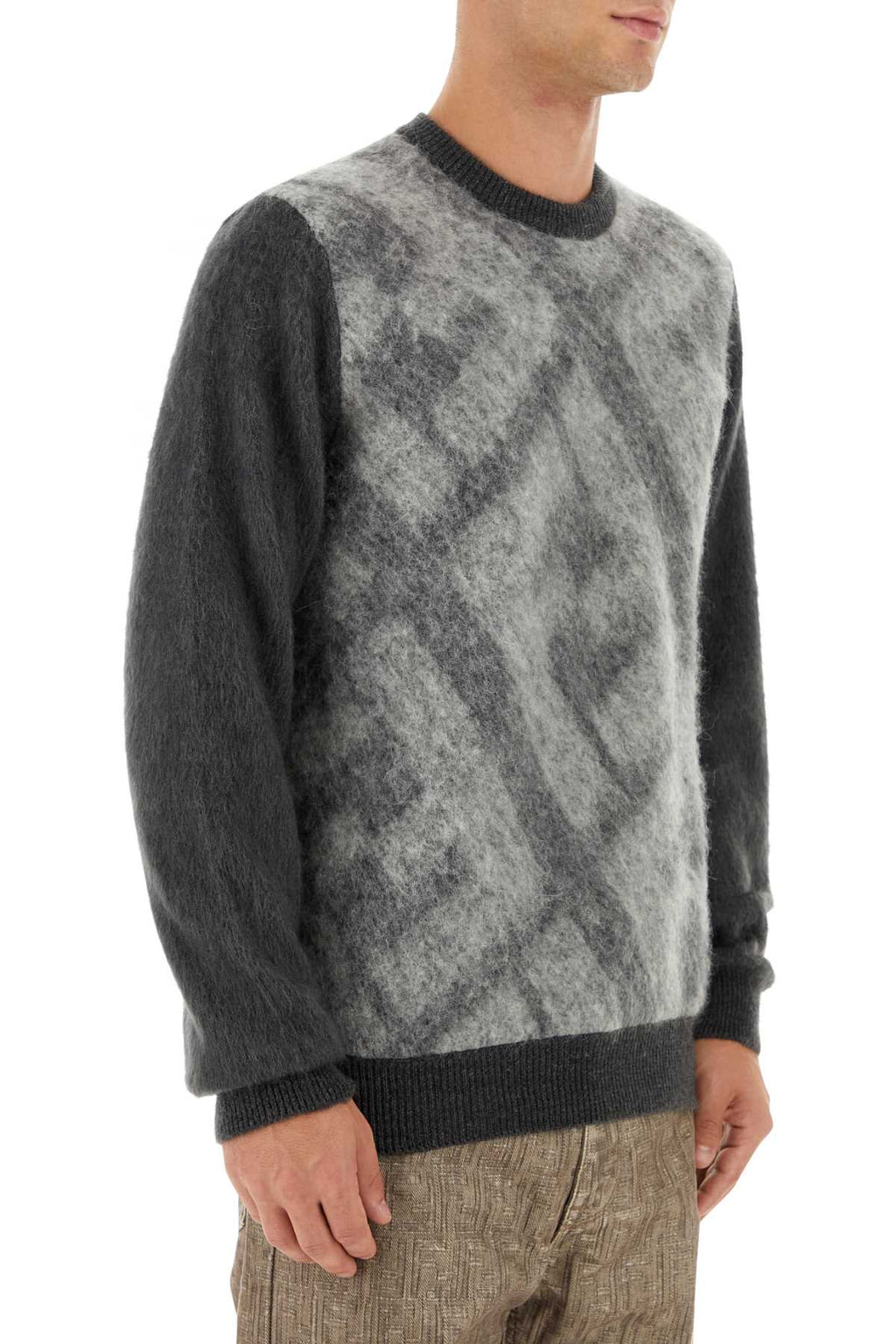 Fendi Men's Embroidered Wool Mohair Blend Sweater Gray FF logo