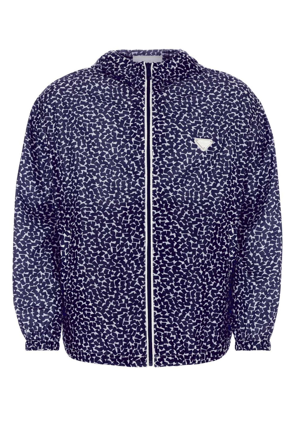 Prada Men's Printed Re-Nylon Windbreaker navy blue jacket coat w/hood