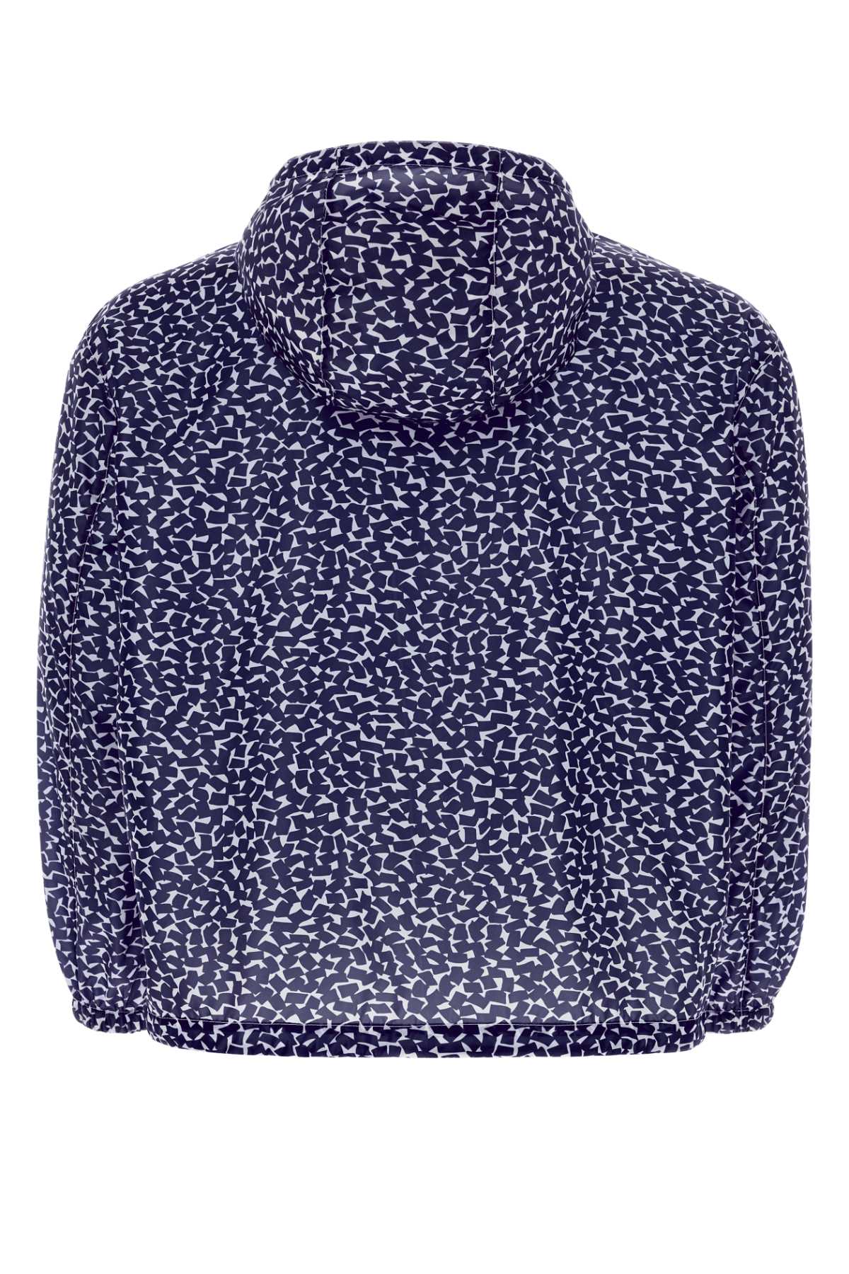Prada Men's Printed Re-Nylon Windbreaker navy blue jacket coat w/hood