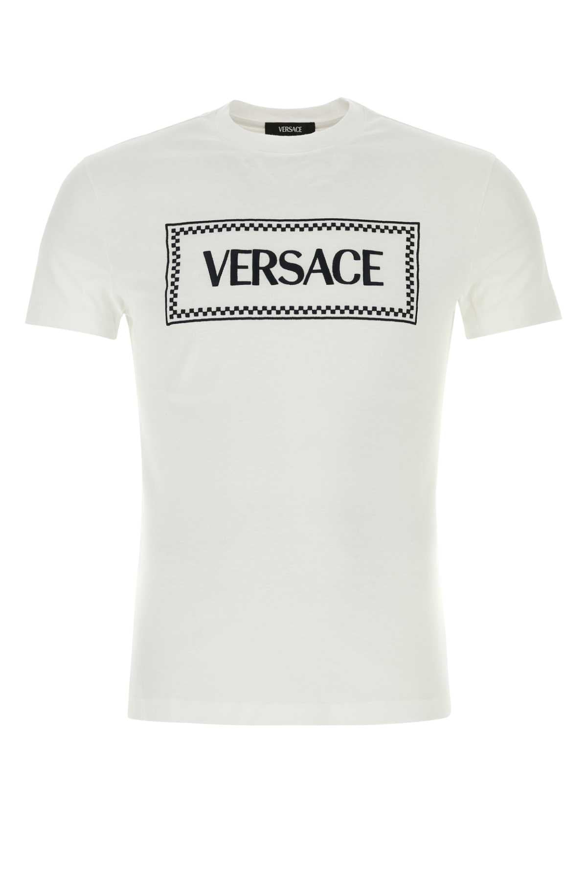 Versace Men's White Cotton T-Shirt top black logo