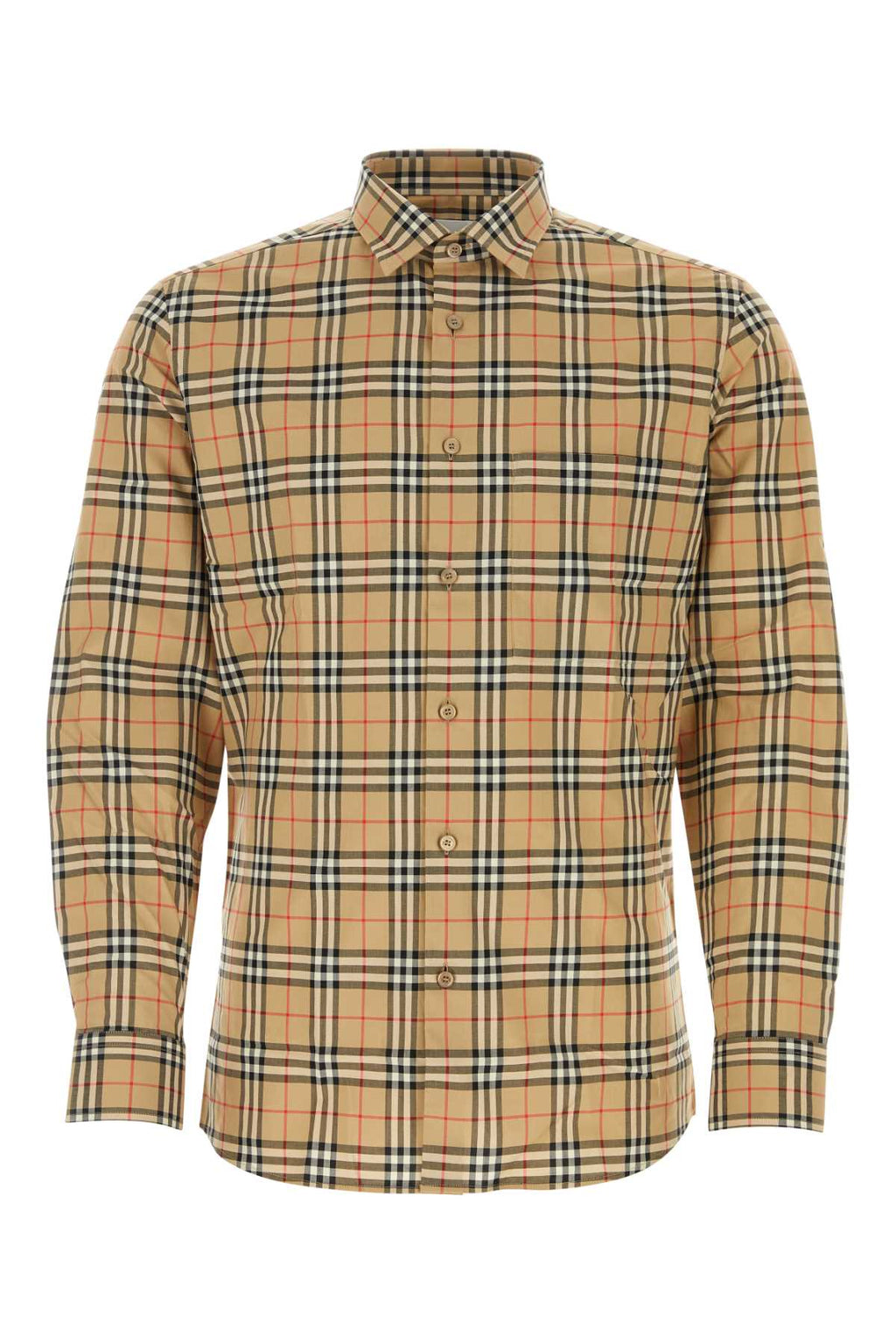 Burberry Men's Embroidered Poplin Shirt plaid tan button up