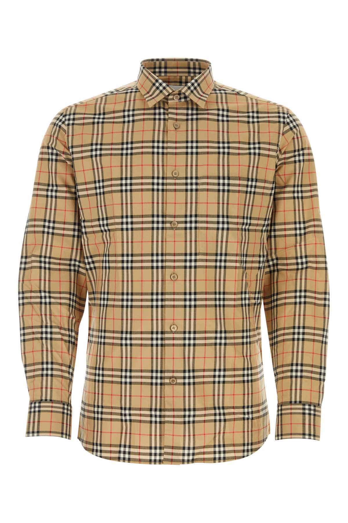 Burberry Men's Embroidered Poplin Shirt plaid tan button up
