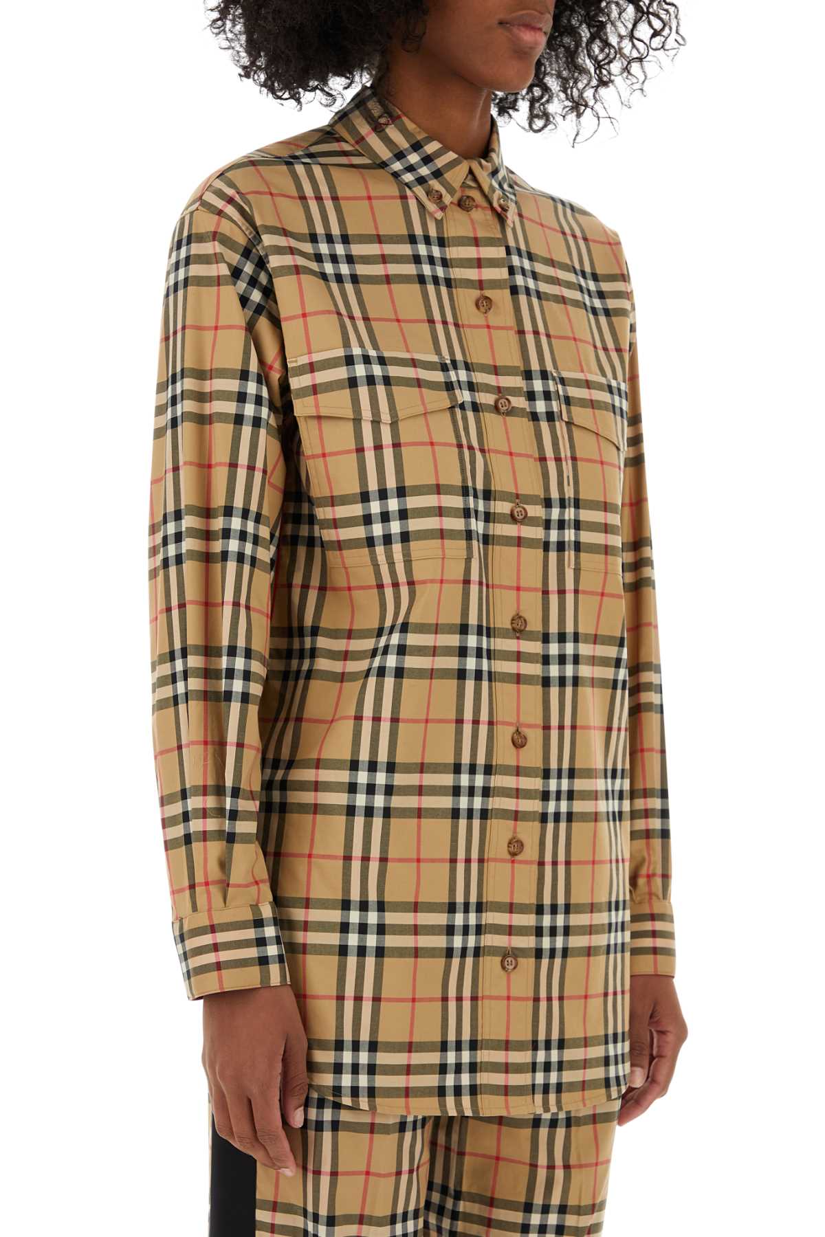 Burberry plaid ladies Embroidered Stretch Cotton Shirt checked button-up tunic
