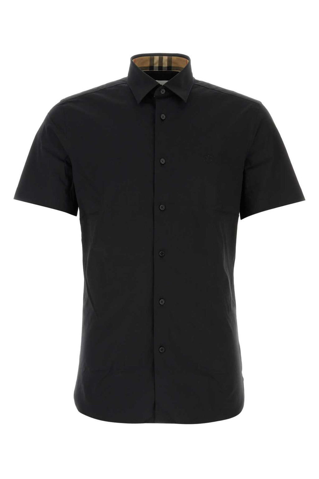 Burberry Men's Black Stretch Poplin Shirt button-up short sleeve