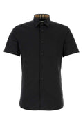 Burberry Men's Black Stretch Poplin Shirt button-up short sleeve