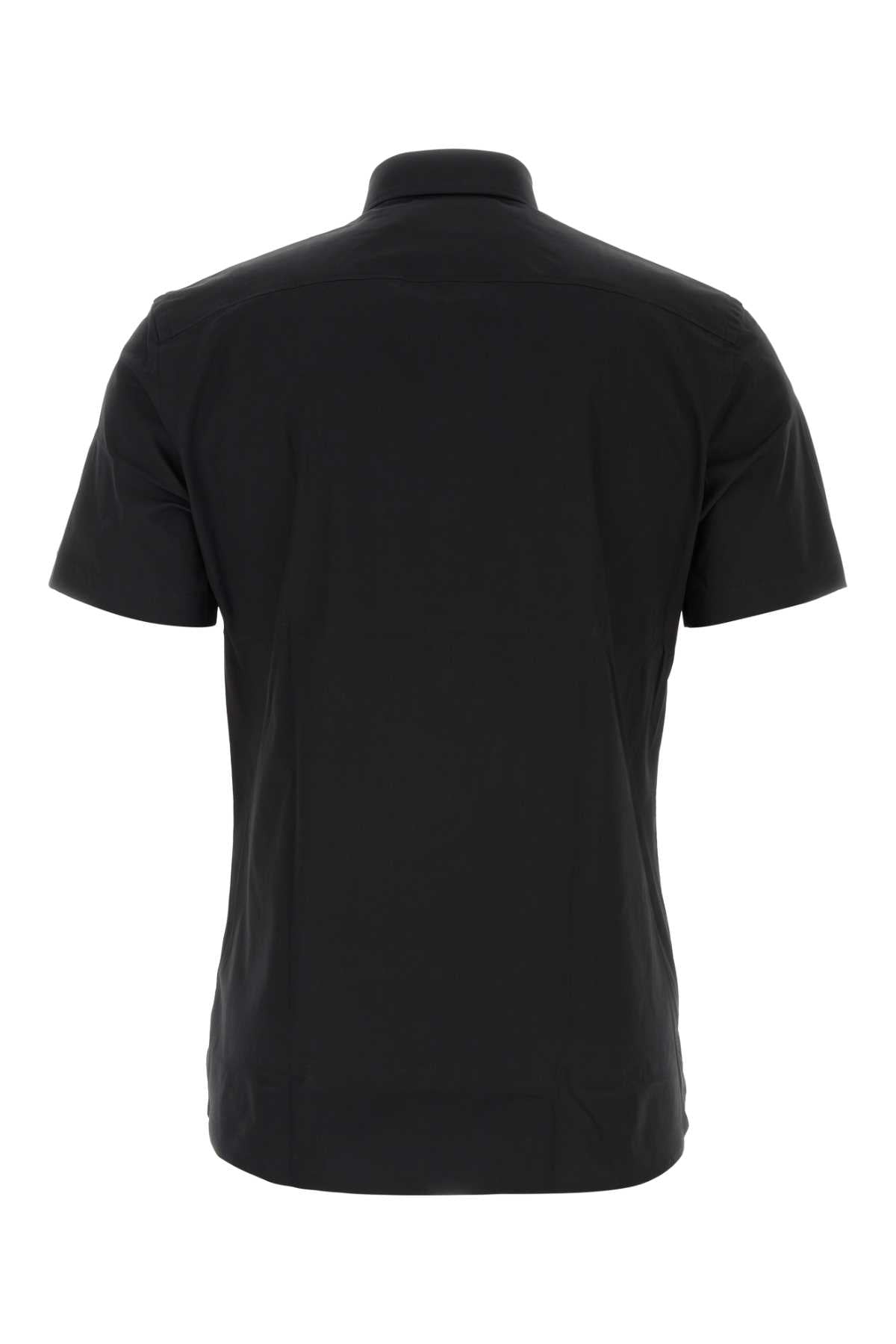 Burberry Men's Black Stretch Poplin Shirt button-up short sleeve