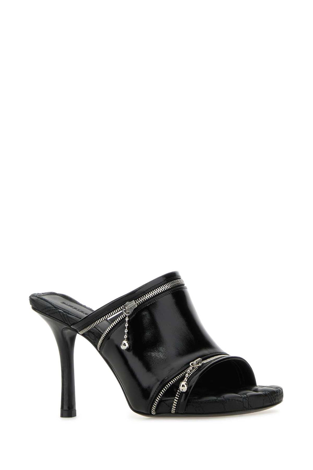 Burberry ladies Black Leather Peep Mules heel shoes stilettos sandal