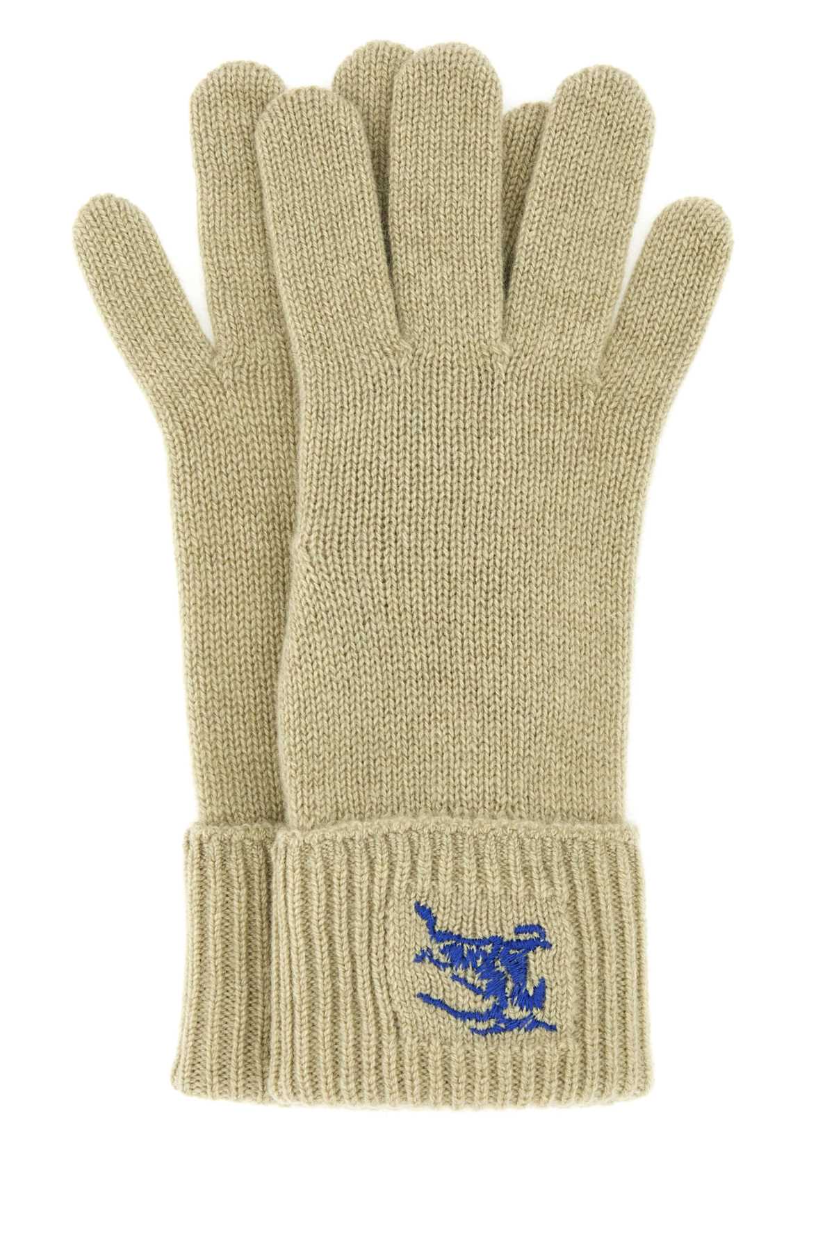 Burberry ladies Khaki Cashmere Gloves logo