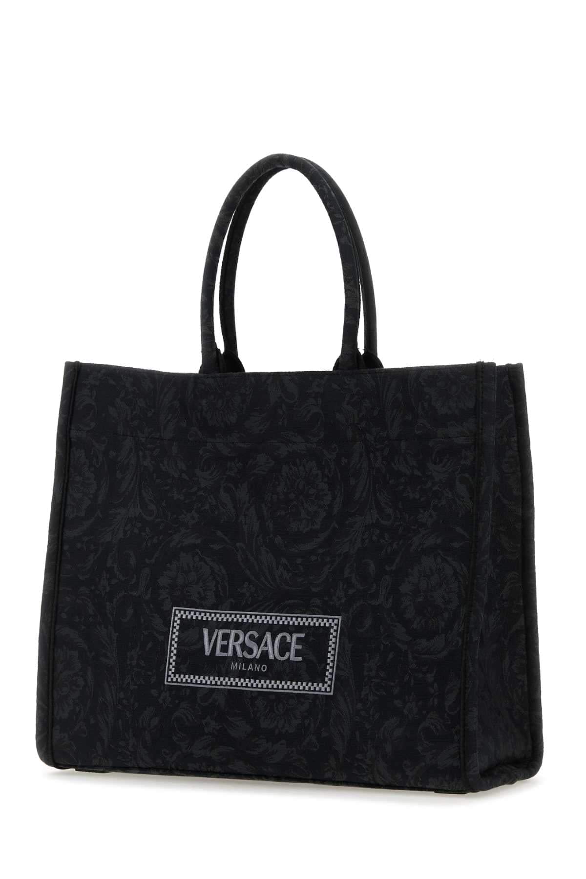 Versace Ladies Embroidered Fabric Big Athena Shopping Bag Tote Handbag