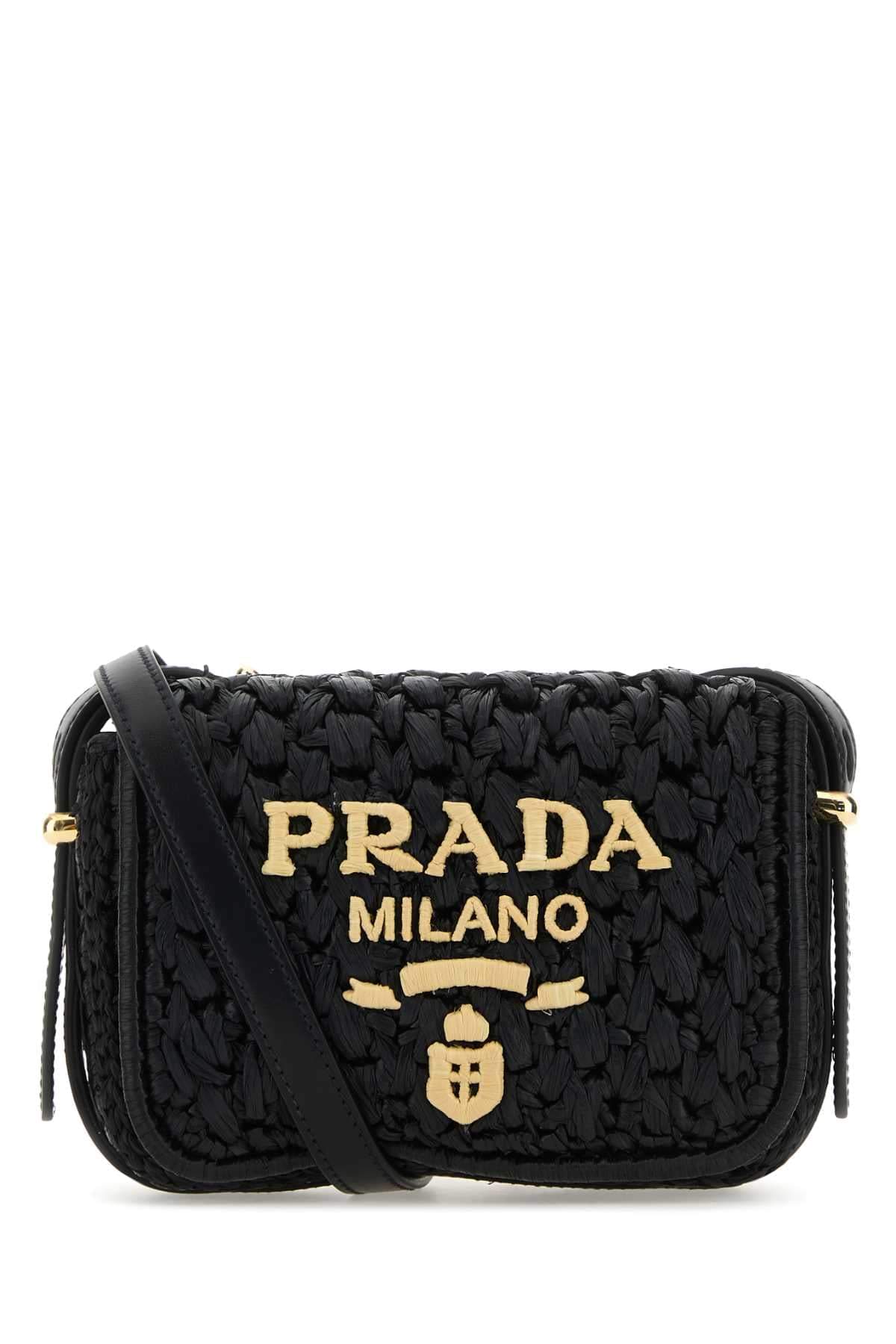 Prada ladies Black Raffia Crossbody Bag purse handbag