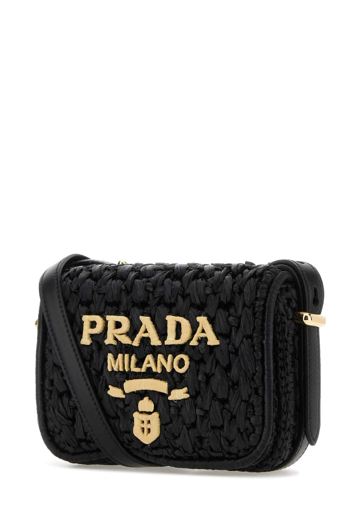 Prada ladies Black Raffia Crossbody Bag purse handbag