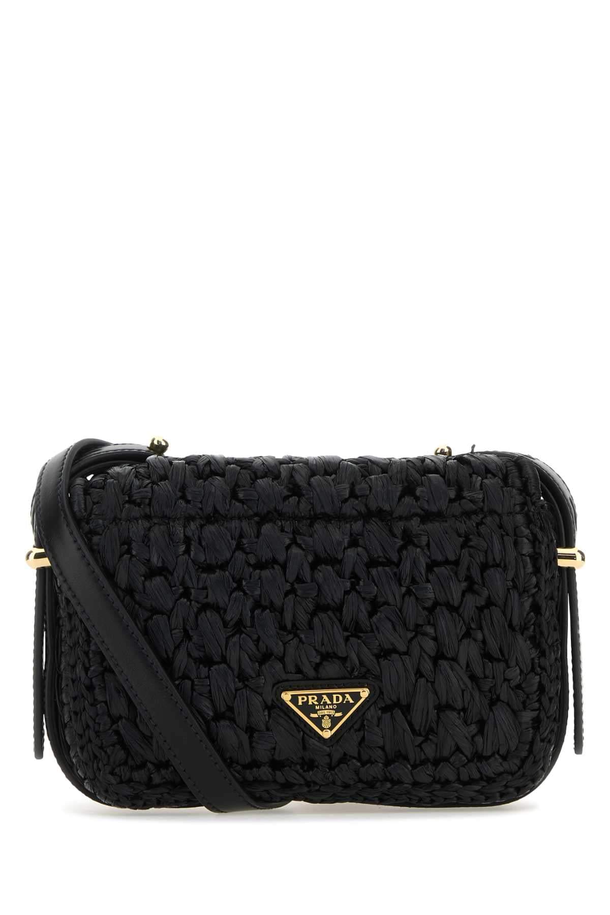 Prada ladies Black Raffia Crossbody Bag purse handbag