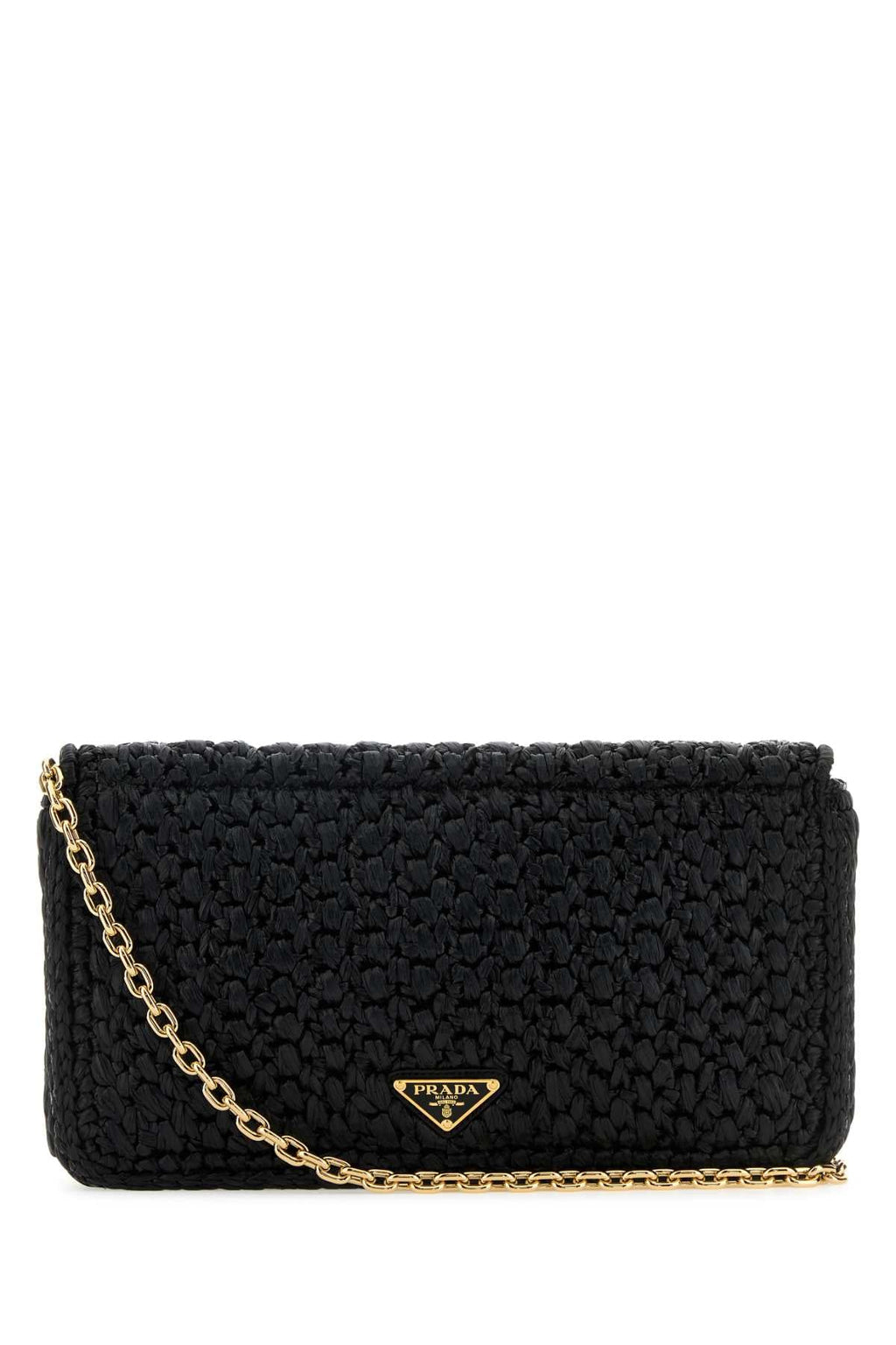 Prada ladies Black Raffia Crossbody Bag purse handbag gold logo