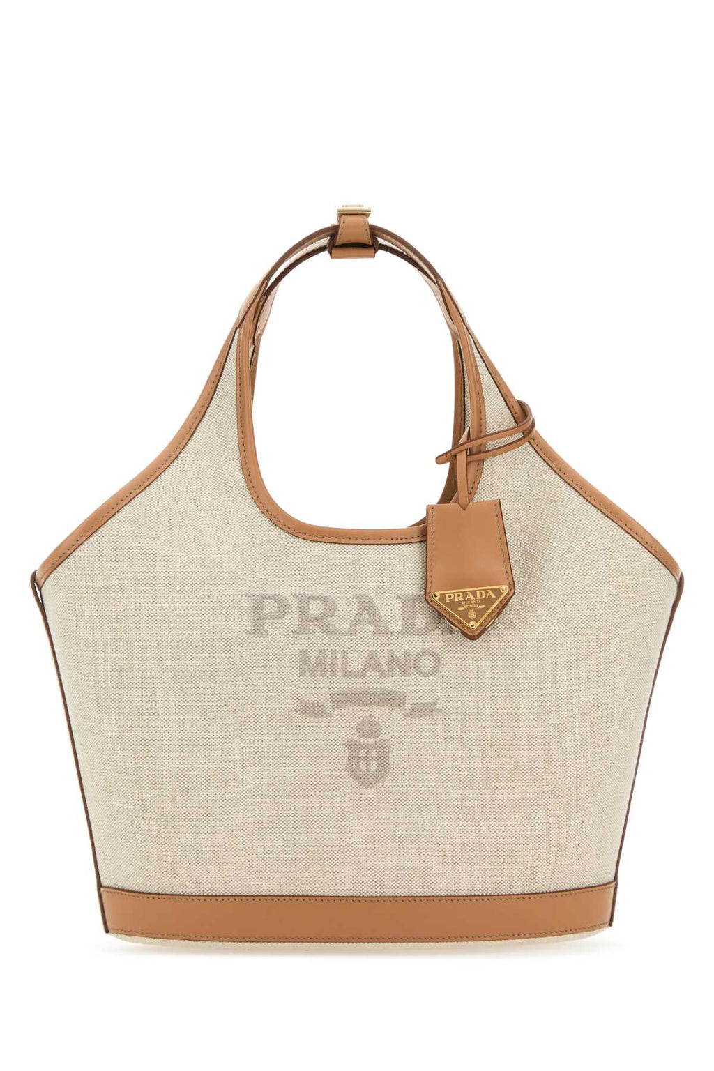 Prada ladies Sand Canvas Handbag logo purse tote