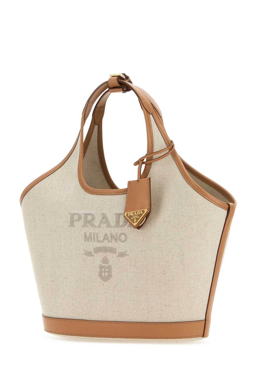 Prada ladies Sand Canvas Handbag logo purse tote
