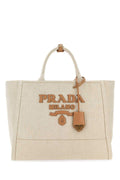 Prada Ladies Sand Canvas Shopping Bag Tote handbag purse