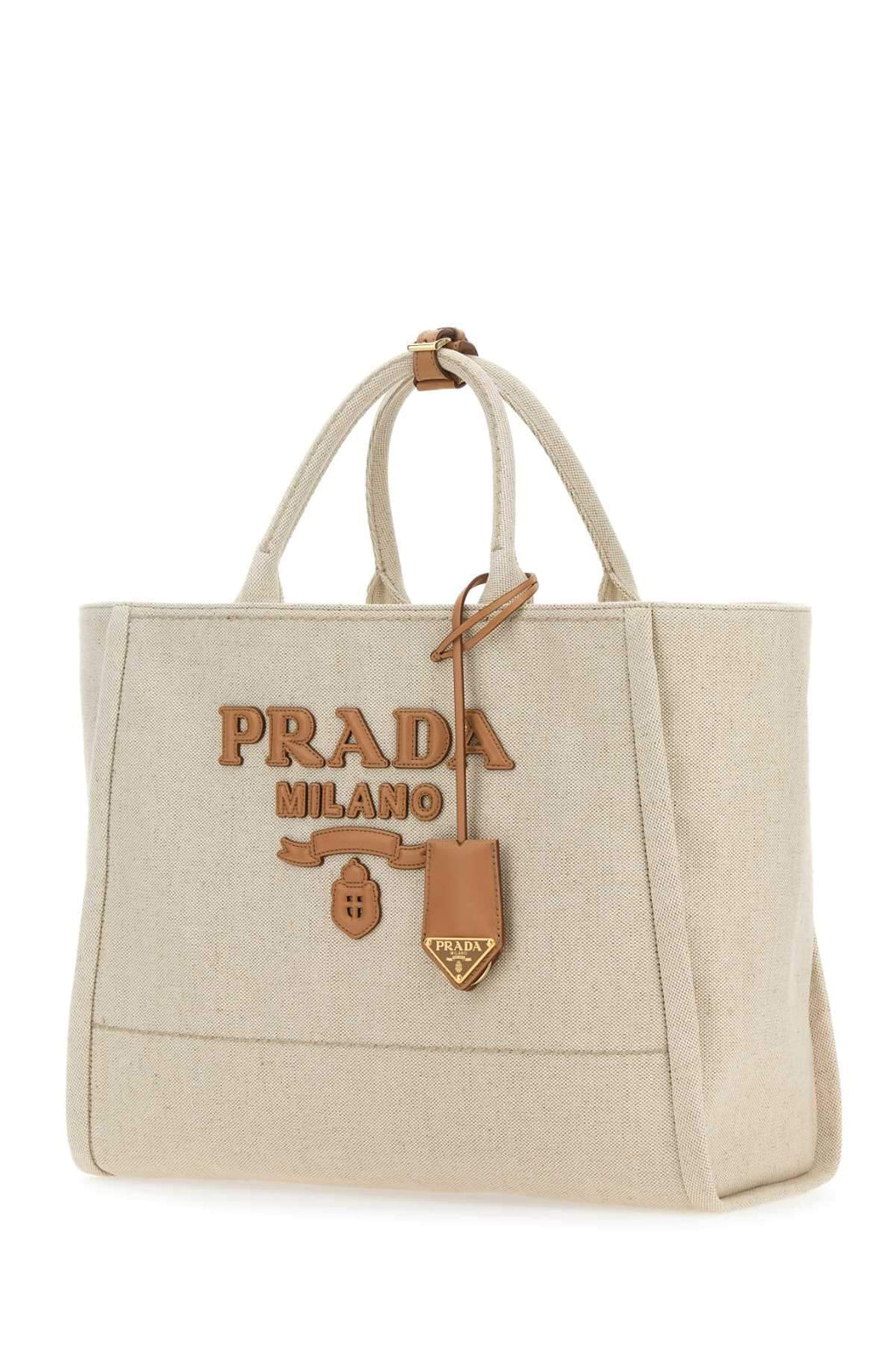 Prada Ladies Sand Canvas Shopping Bag Tote handbag purse
