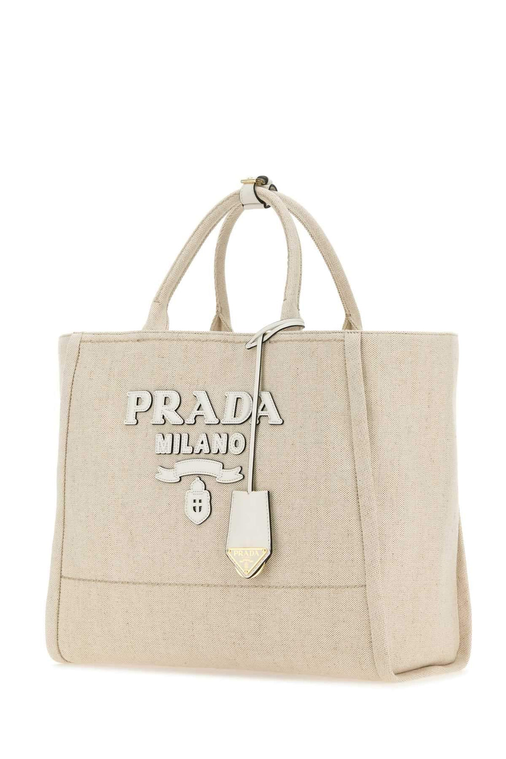 Prada Ladies Sand Canvas Shopping Bag Tote Purse Handbag