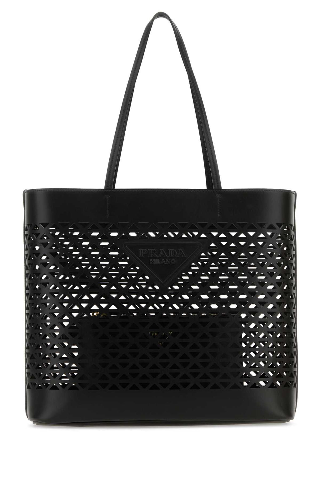 Prada ladies Black Leather Shopping Bag handbag purse tote