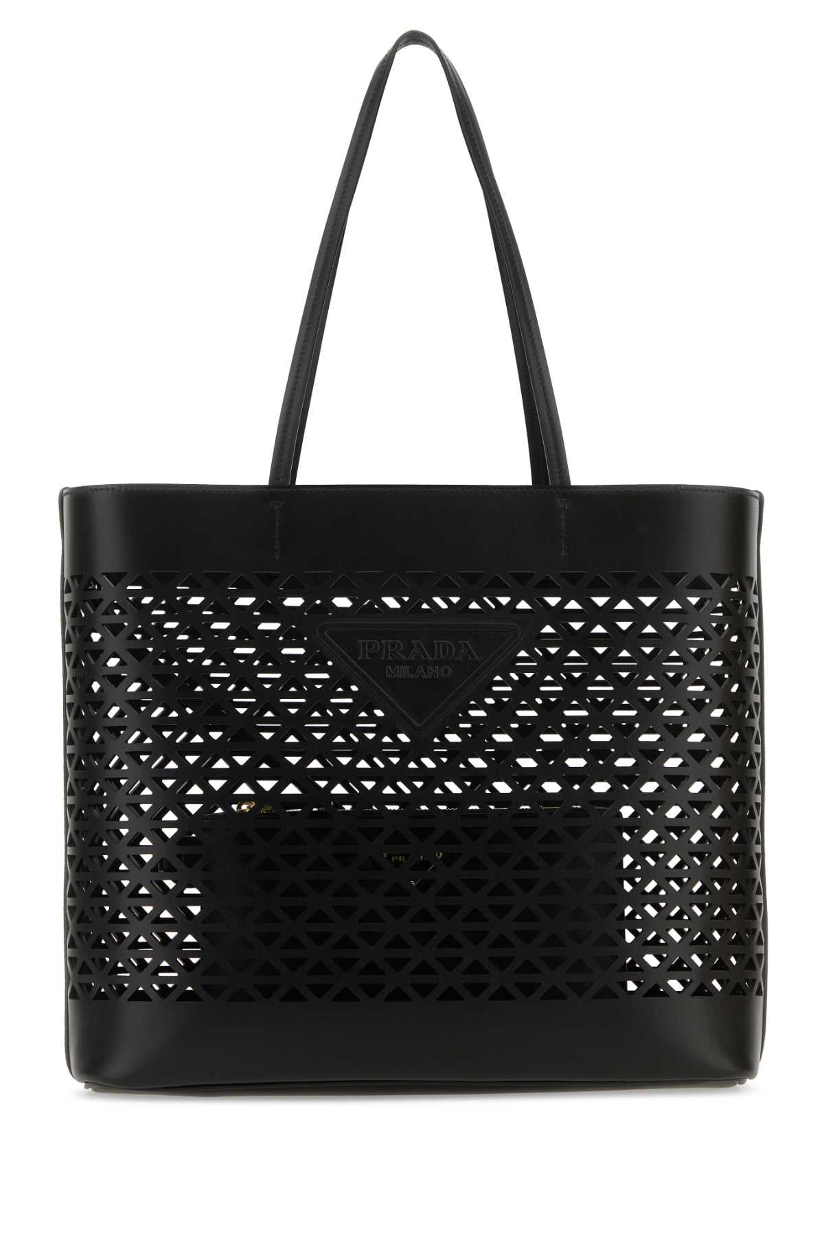 Prada ladies Black Leather Shopping Bag handbag purse tote