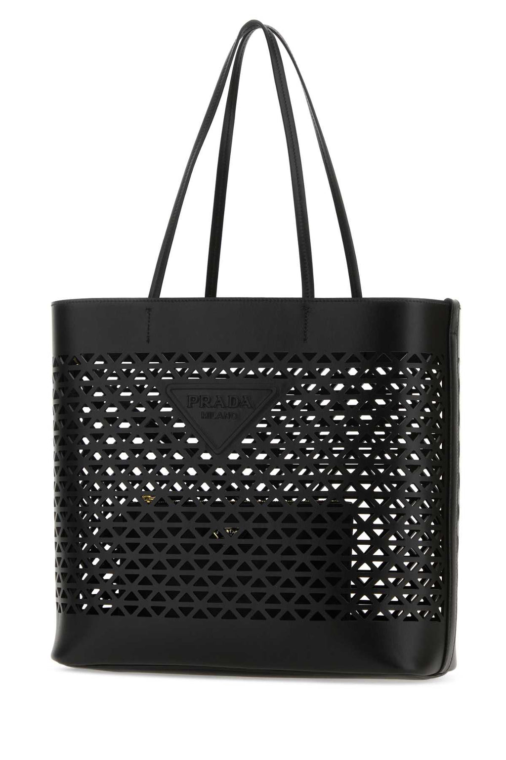 Prada ladies Black Leather Shopping Bag handbag purse tote