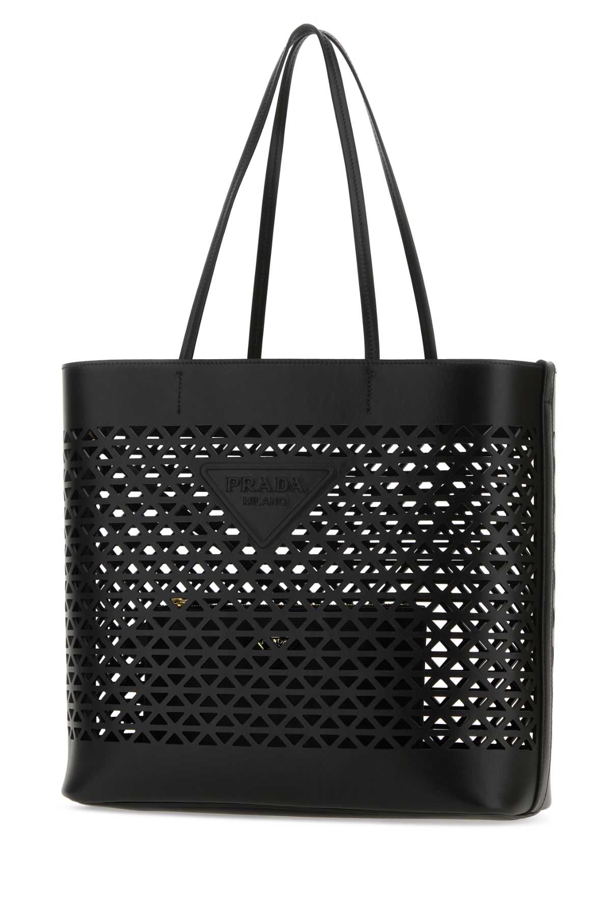 Prada ladies Black Leather Shopping Bag handbag purse tote