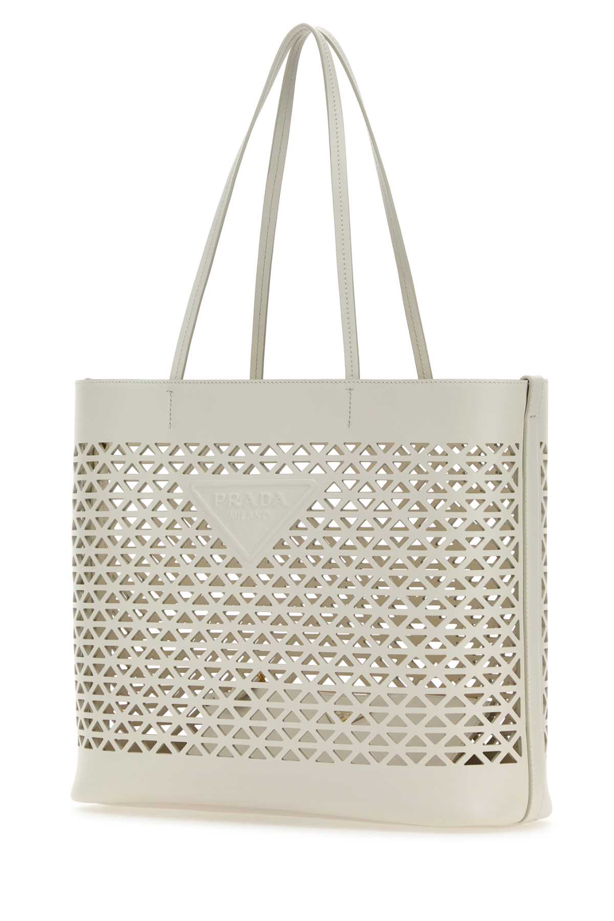 Prada ladies White Leather Shopping Bag handbag purse tote