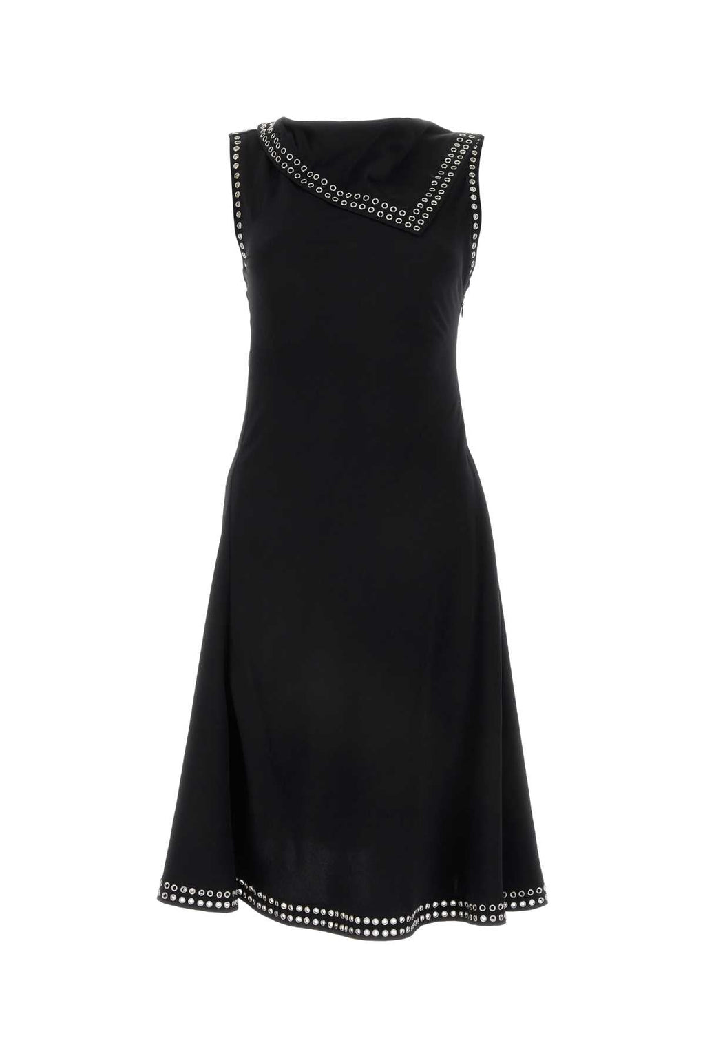 Burberry ladies Black Satin Dress embellished hem and neck church dressy