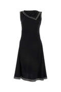 Burberry ladies Black Satin Dress embellished hem and neck church dressy