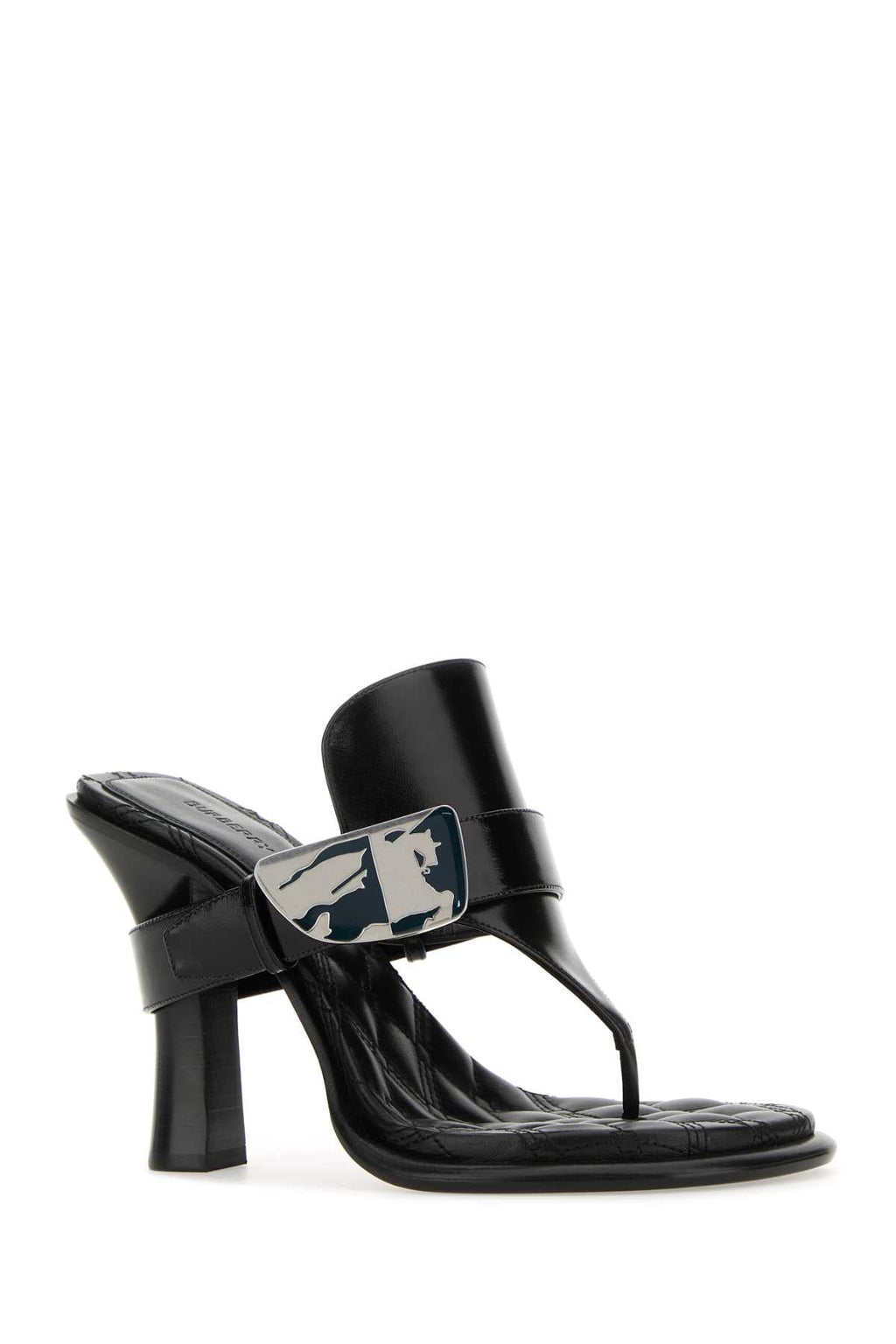 Burberry ladies Black Leather Bay Thong Mules Sandals Heels
