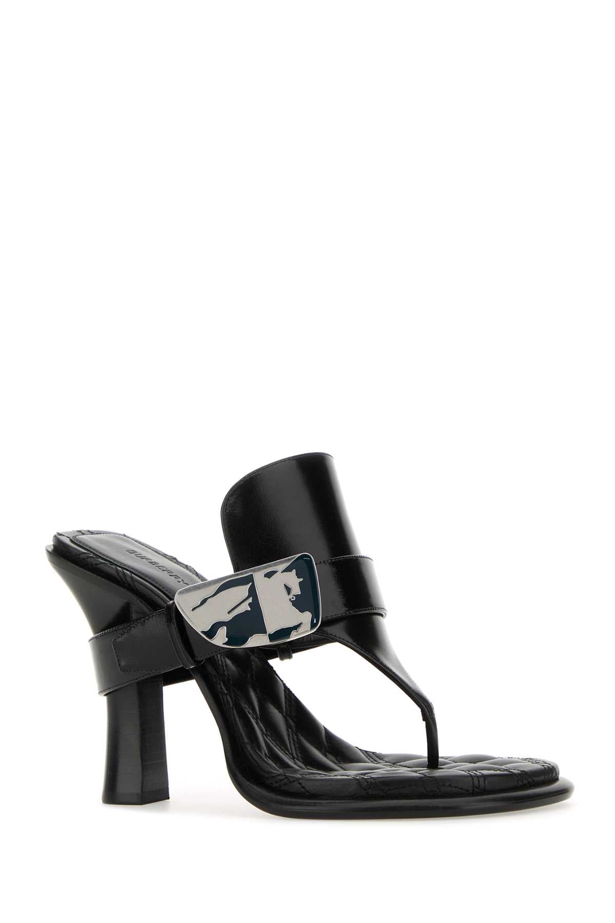 Burberry ladies Black Leather Bay Thong Mules Sandals Heels