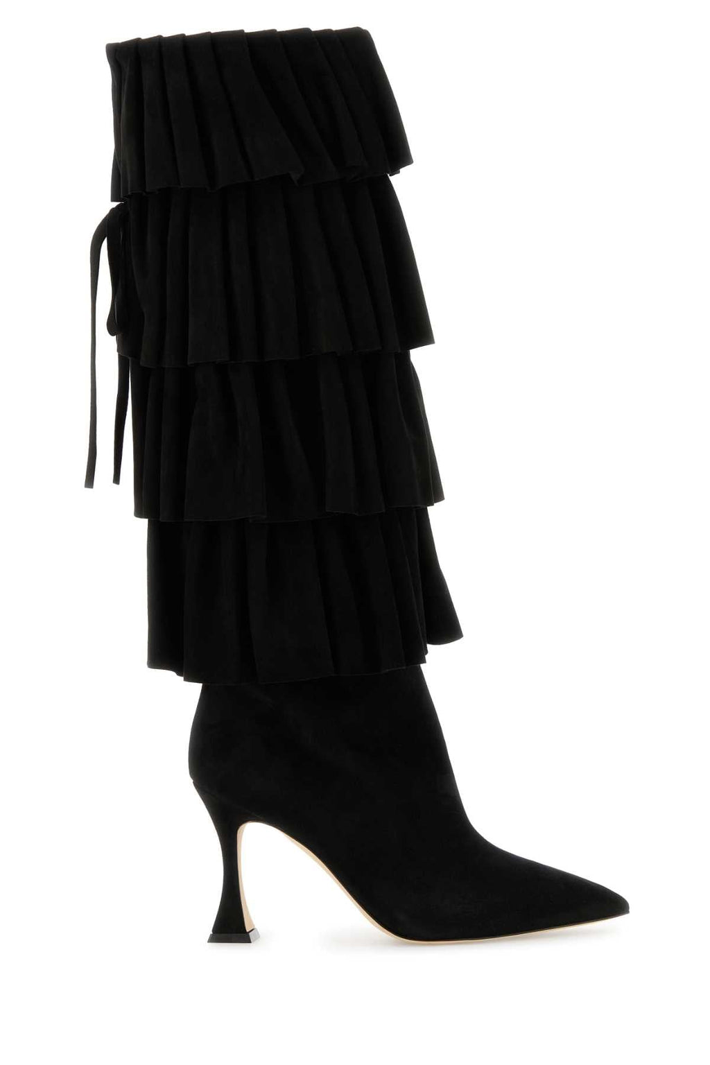Manolo Blahnik ladies Black Suede Miralone Boots tiered