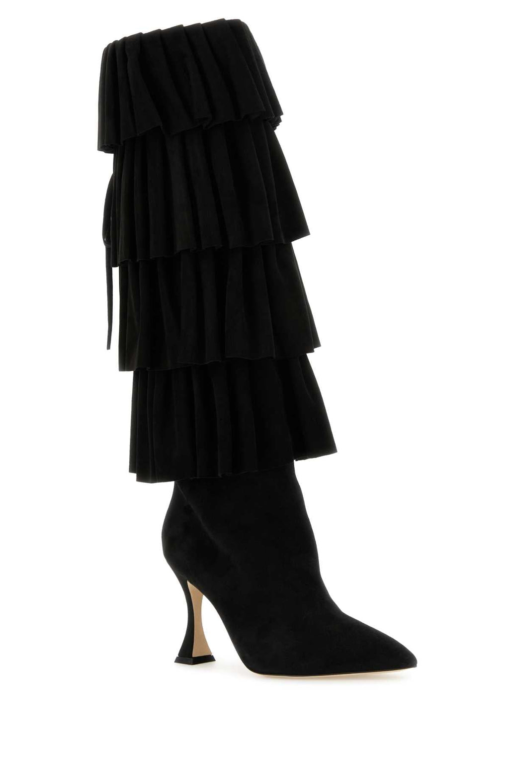 Manolo Blahnik ladies Black Suede Miralone Boots tiered