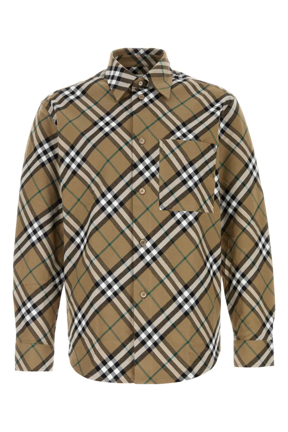 Burberry Men's Embroidered Oxford Shirt plaid tan
