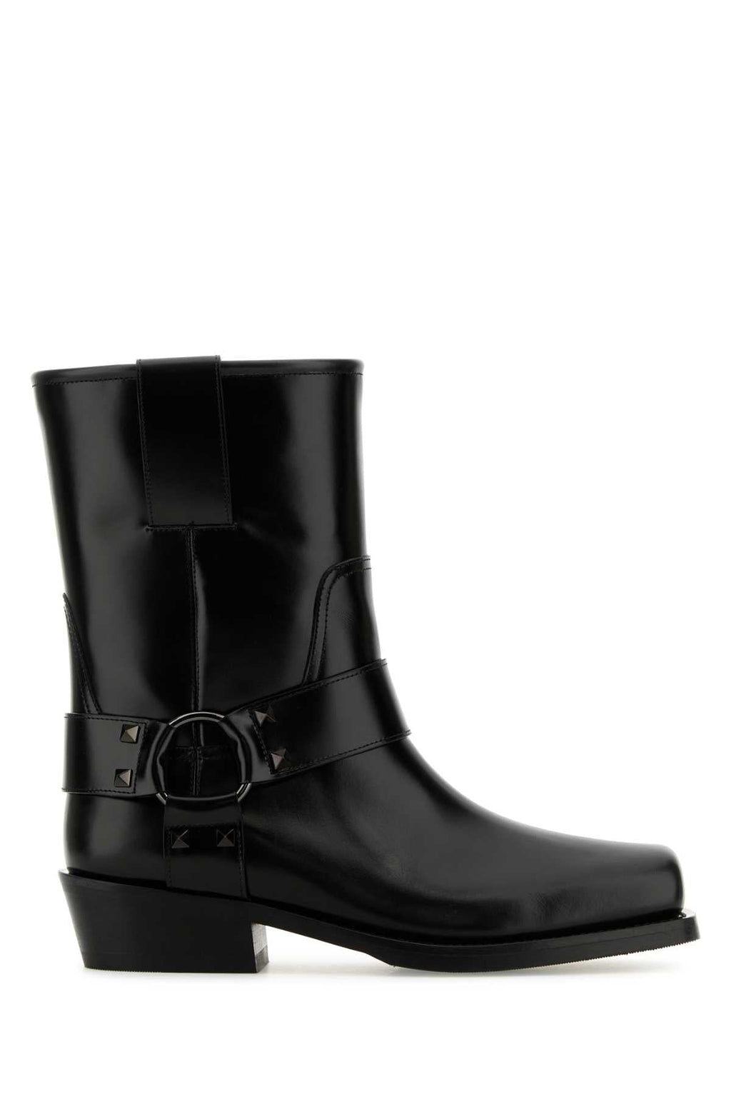 Valentino Garavani ladies Black Leather Biker Rockstud Ankle Boots Moto leather