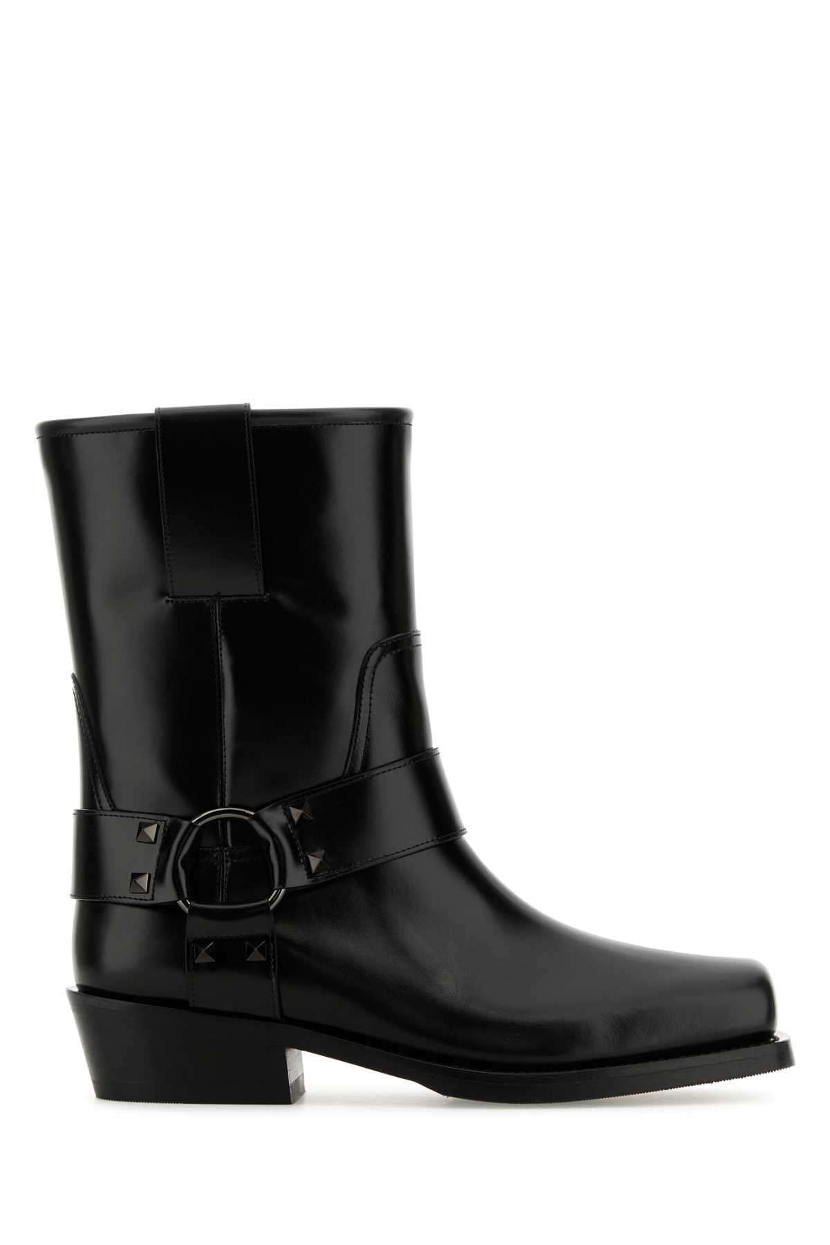 Valentino Garavani ladies Black Leather Biker Rockstud Ankle Boots Moto leather