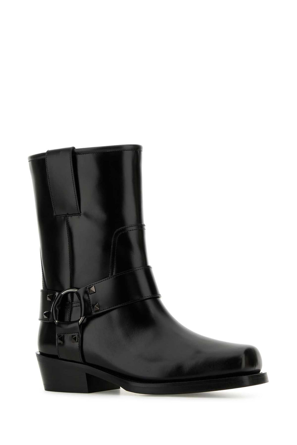 Valentino Garavani ladies Black Leather Biker Rockstud Ankle Boots Moto leather