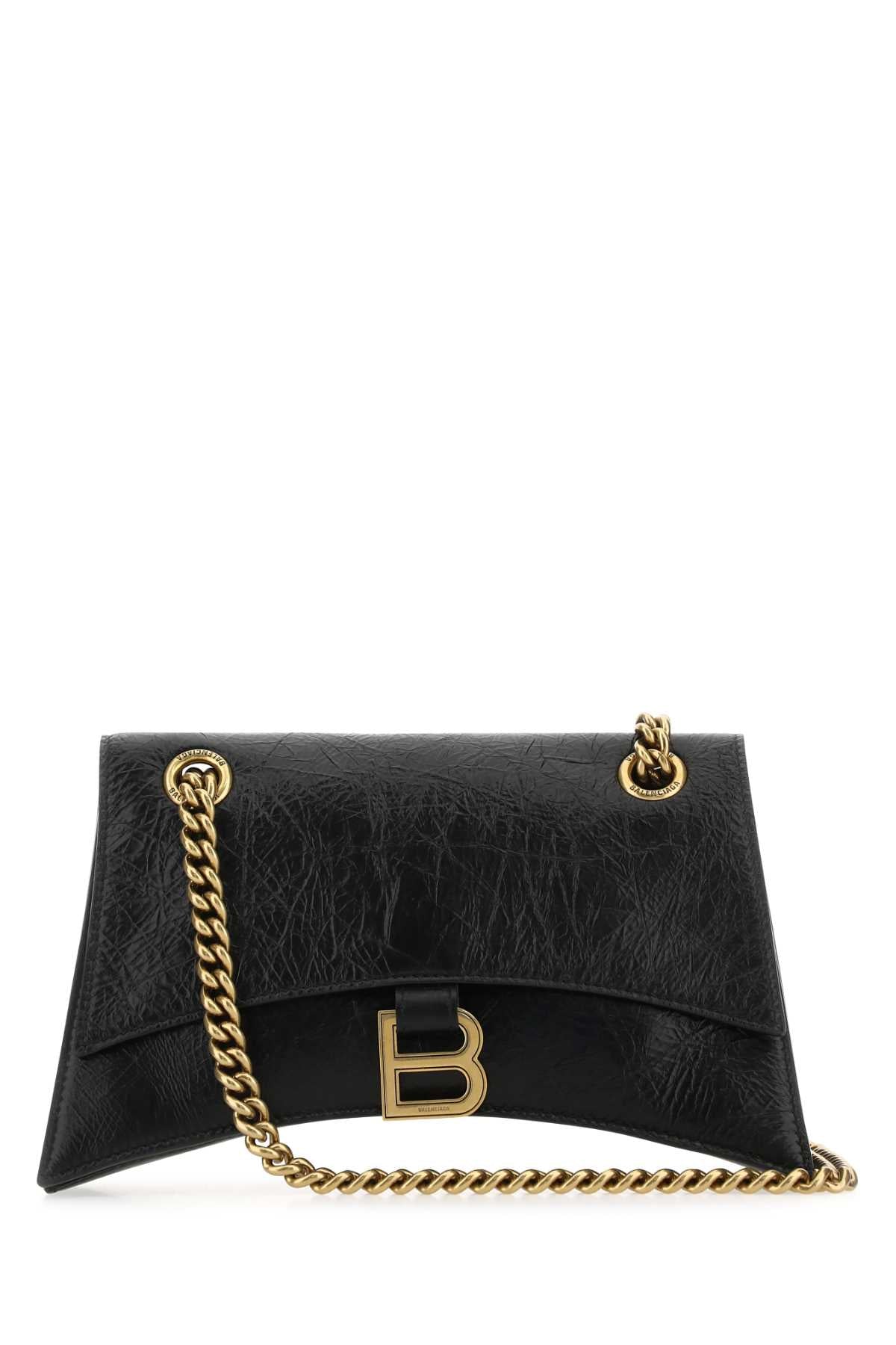 Balenciaga ladies Black Leather Small Crush Shoulder Bag handbag purse gold chain