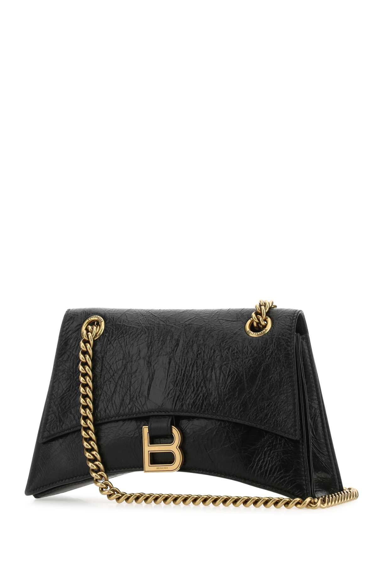 Balenciaga ladies Black Leather Small Crush Shoulder Bag handbag purse gold chain