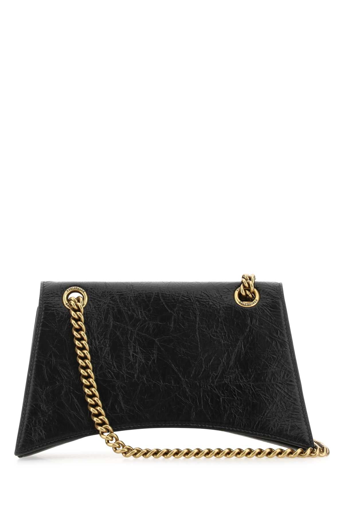 Balenciaga ladies Black Leather Small Crush Shoulder Bag handbag purse gold chain
