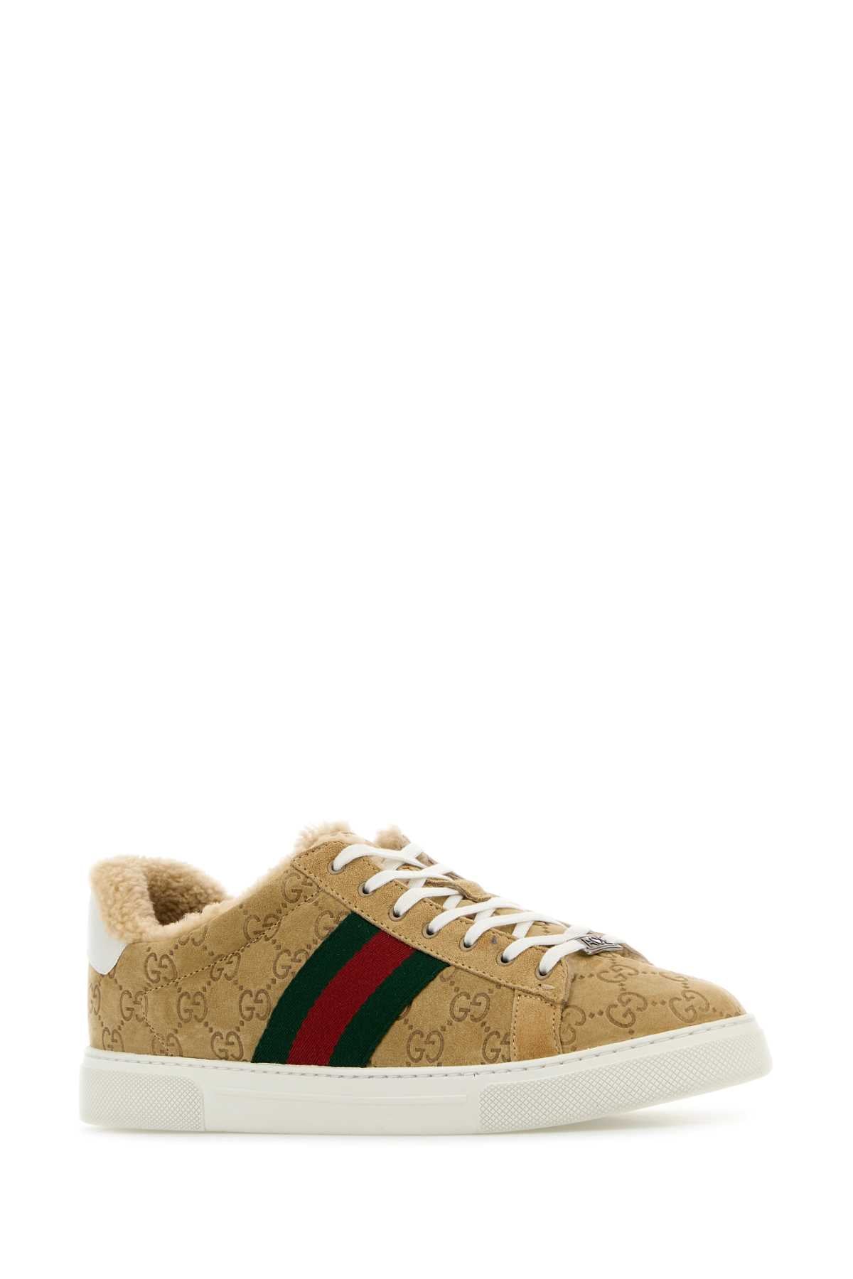 Gucci Men's Camel Suede Ace Sneakers shoes GG logo