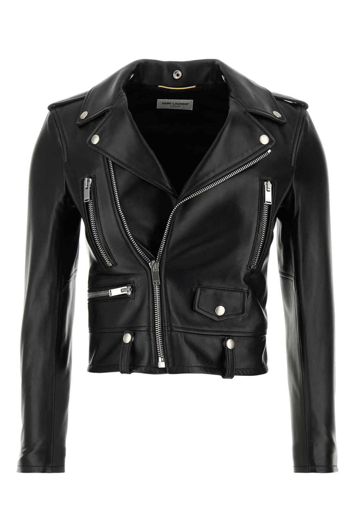 Yves Saint Laurent ladies Black Nappa Leather Jacket moto lamb YSL