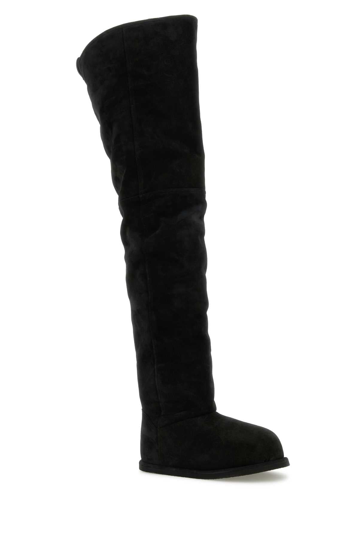 Amina Muaddi ladies Black Suede Heidi Over-The-Knee Boots suede/shearling